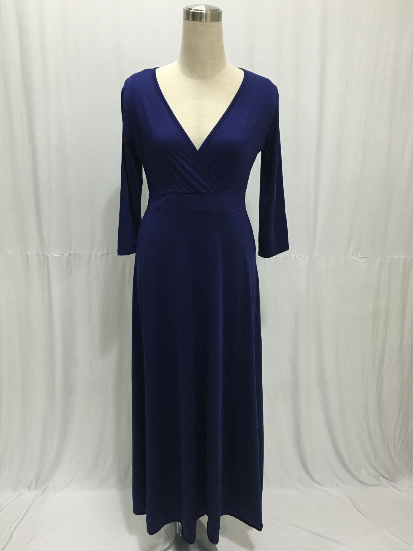 SZ60044-5 Women Long Knitwear V Neck Plus Size Bridesmaid Dress with Long Sleeve